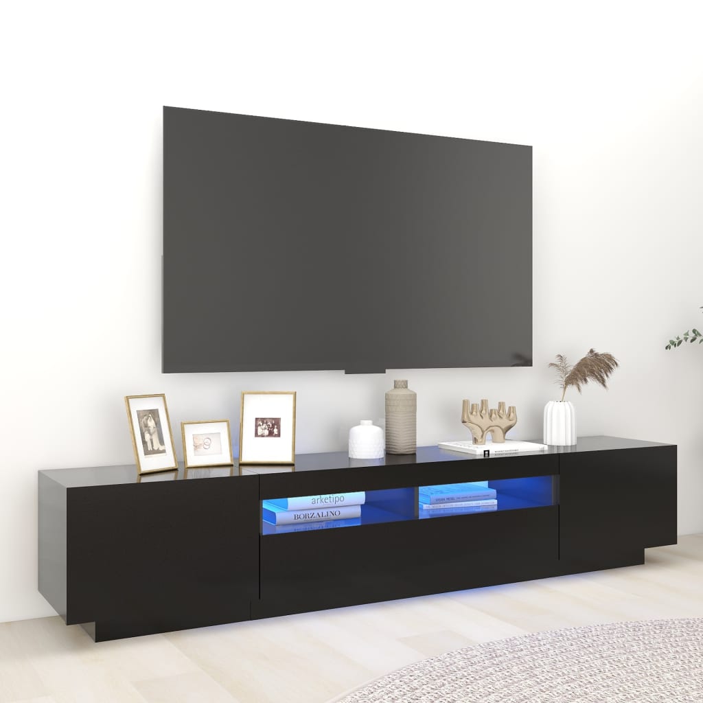 vidaXL TV Cabinet with LED Lights Black 200x35x40 cm