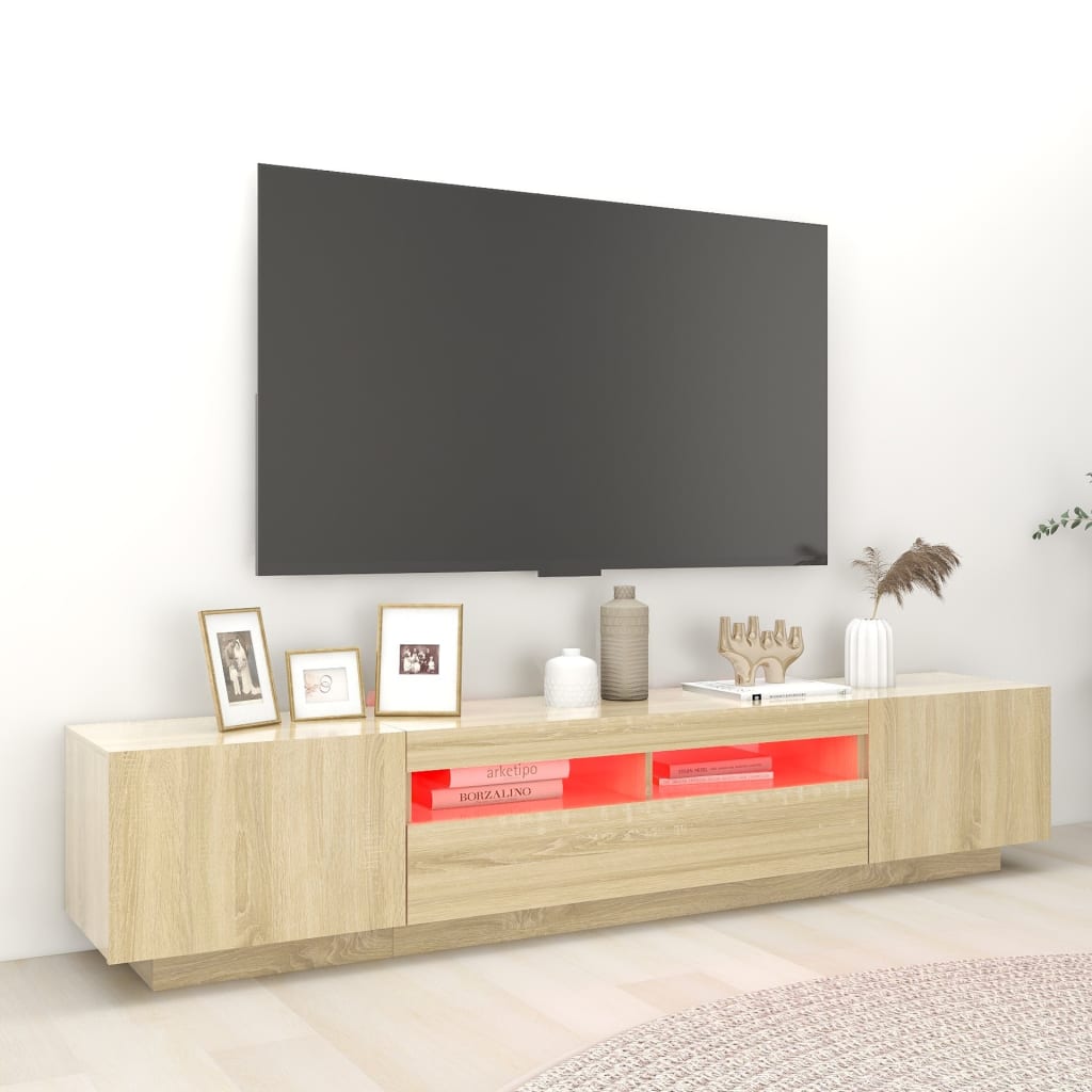 vidaXL TV Cabinet with LED Lights Sonoma Oak 200x35x40 cm