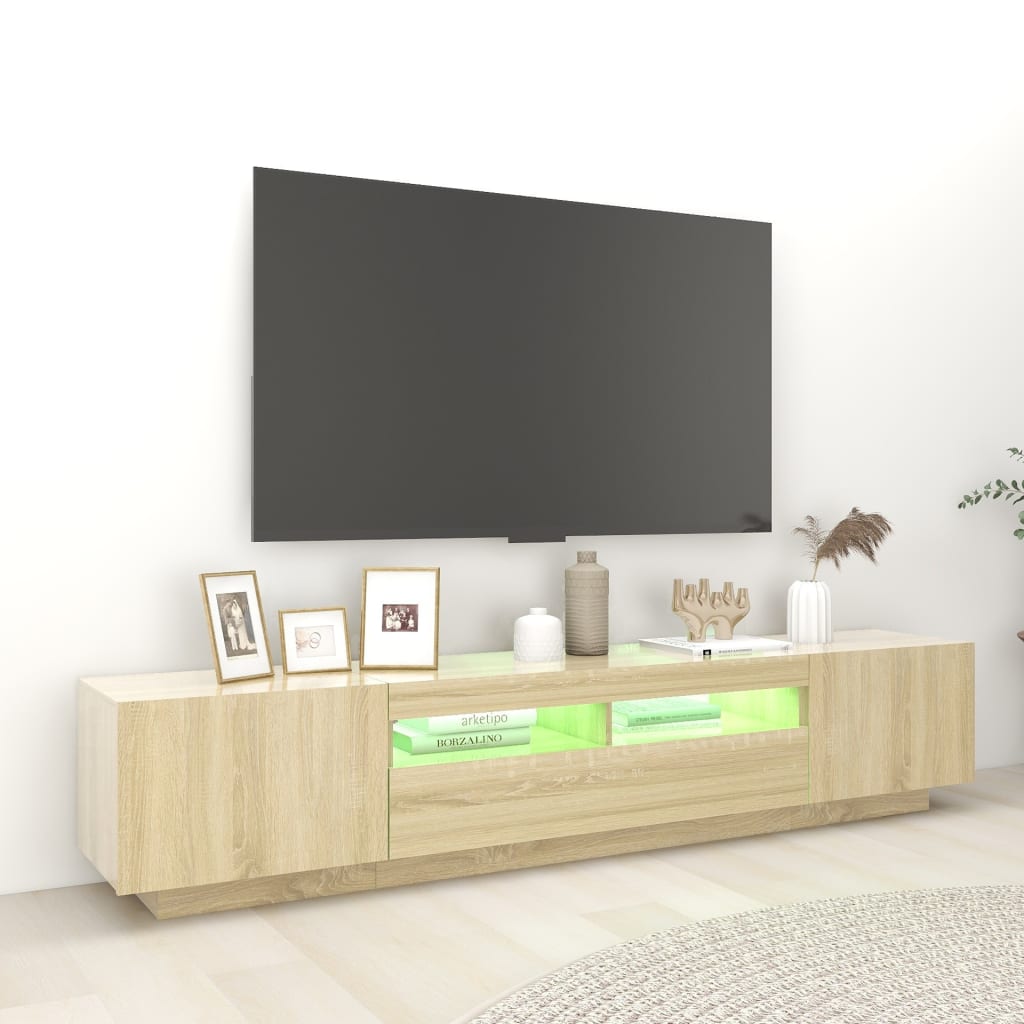 vidaXL TV Cabinet with LED Lights Sonoma Oak 200x35x40 cm