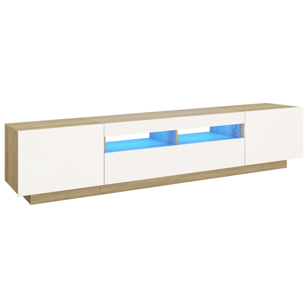 vidaXL TV Cabinet with LED Lights White and Sonoma Oak 200x35x40 cm