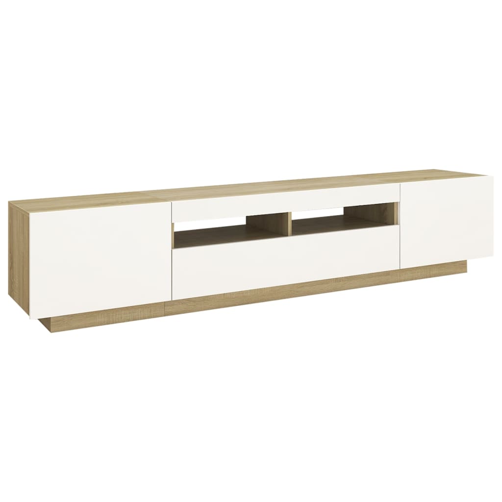 vidaXL TV Cabinet with LED Lights White and Sonoma Oak 200x35x40 cm