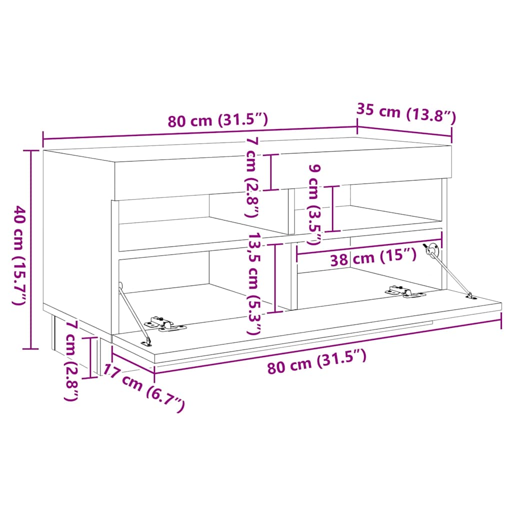 TV Cabinet with LED Lights White 260x35x40 cm