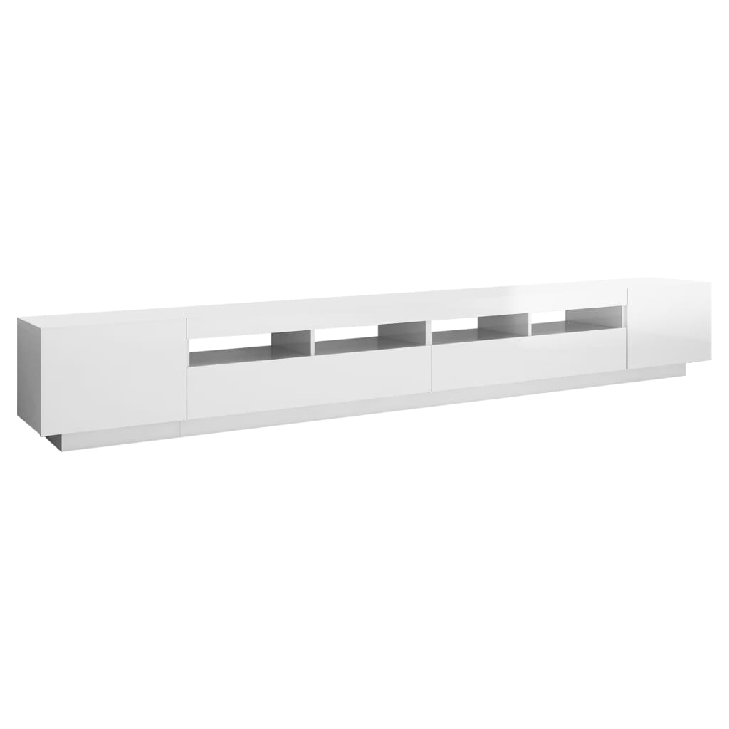 vidaXL TV Cabinet with LED Lights High Gloss White 300x35x40 cm