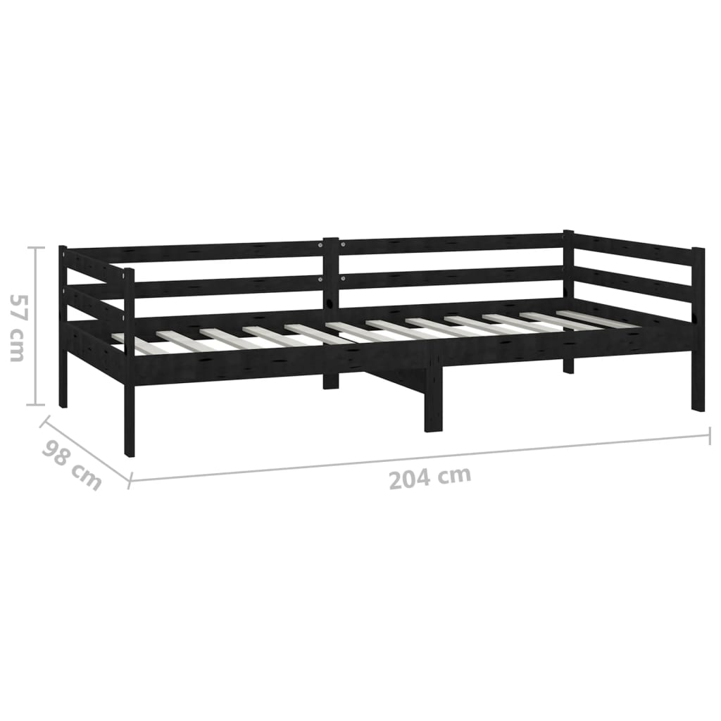 vidaXL Day Bed without Mattress Black Solid Wood Pine 90x200cm