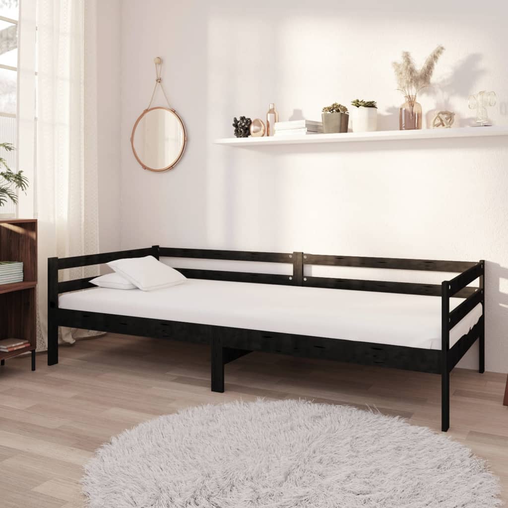 vidaXL Day Bed without Mattress Black Solid Wood Pine 90x200cm