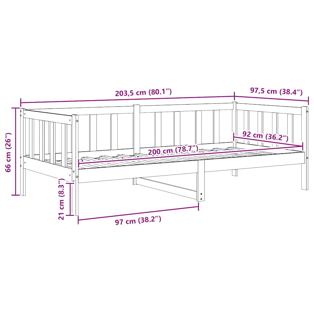 Day Bed without Mattress White Solid Wood Pine 90x200cm