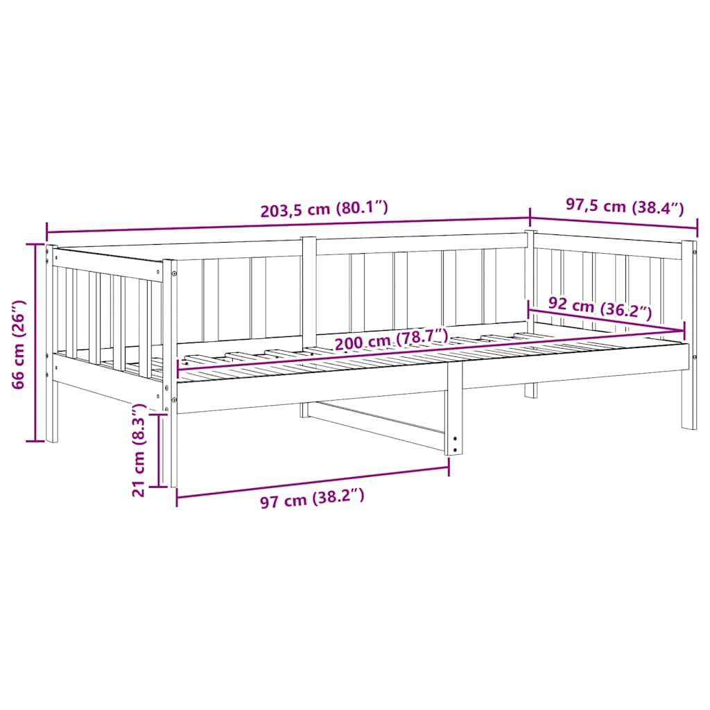 Day Bed | Grey | Solid pinewood | 90x200 cm