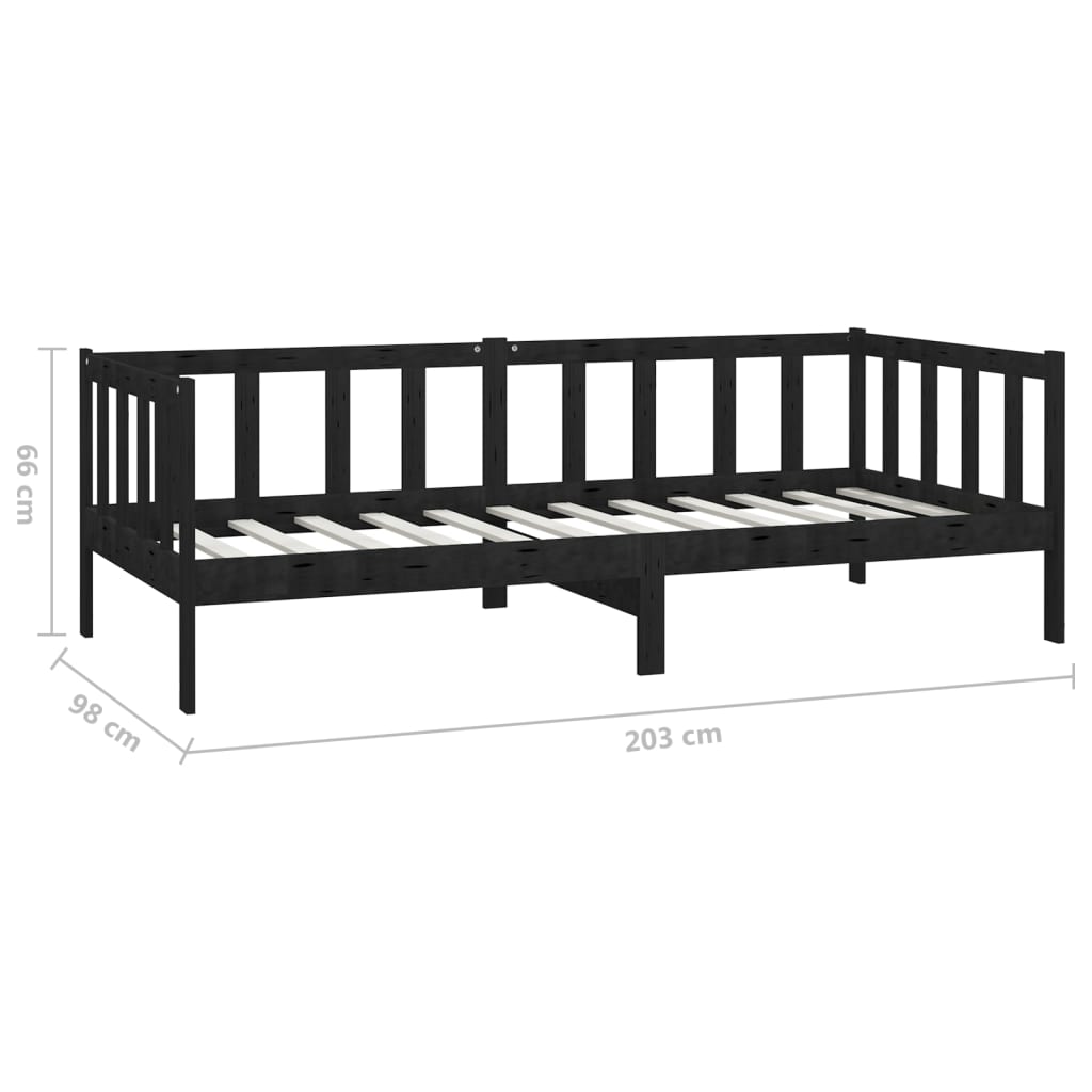 vidaXL Day Bed without Mattress Black Solid Wood Pine 90x200cm