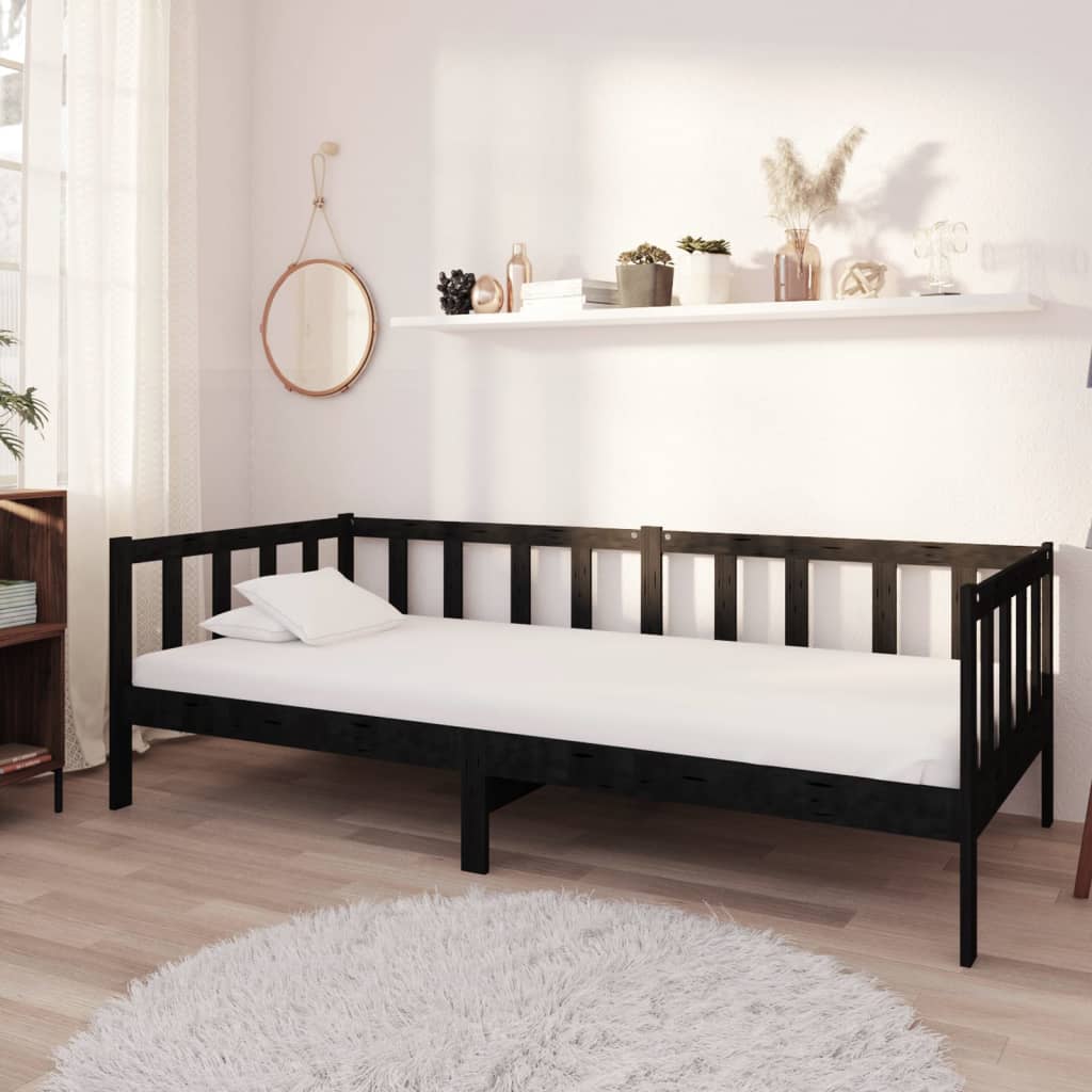 vidaXL Day Bed without Mattress Black Solid Wood Pine 90x200cm