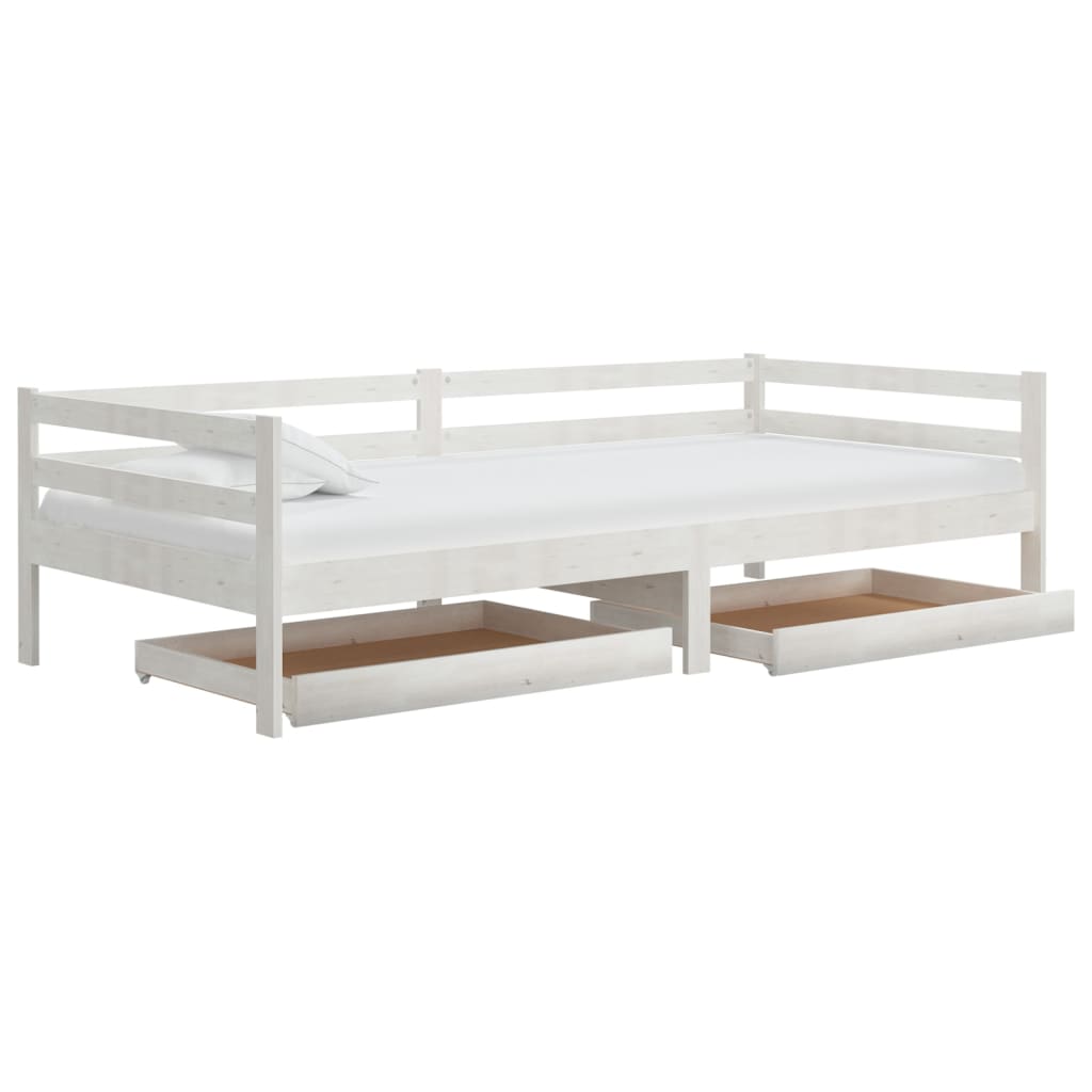 vidaXL Day Bed Drawers 2 pcs White Solid Pinewood