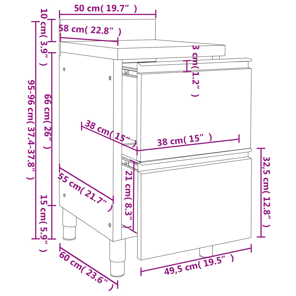 vidaXL Commercial Kitchen Cabinets with 2 Drawers 2 pcs Stainless Steel