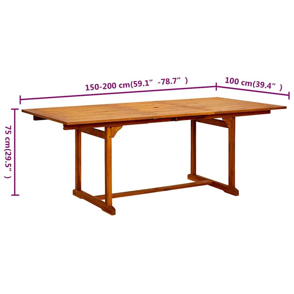 316564 vidaXL Garden Dining Table (150-200)x100x75 cm Solid Acacia Wood