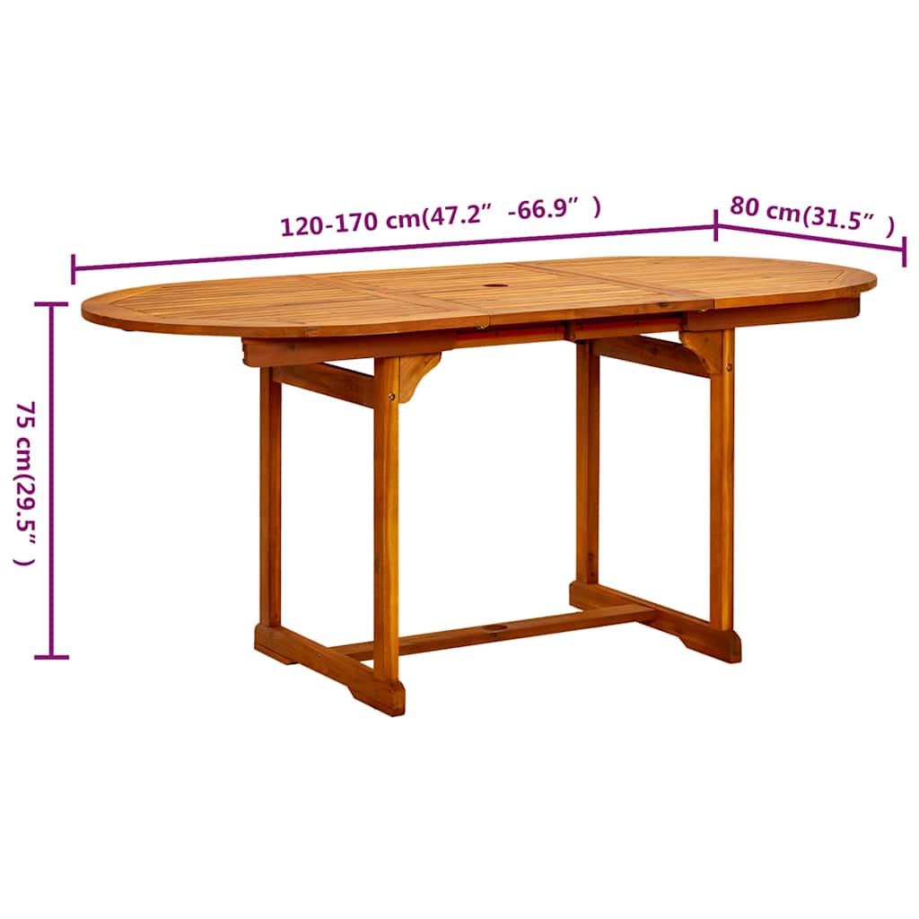 316568 vidaXL Garden Dining Table (120-170)x80x75 cm Solid Acacia Wood