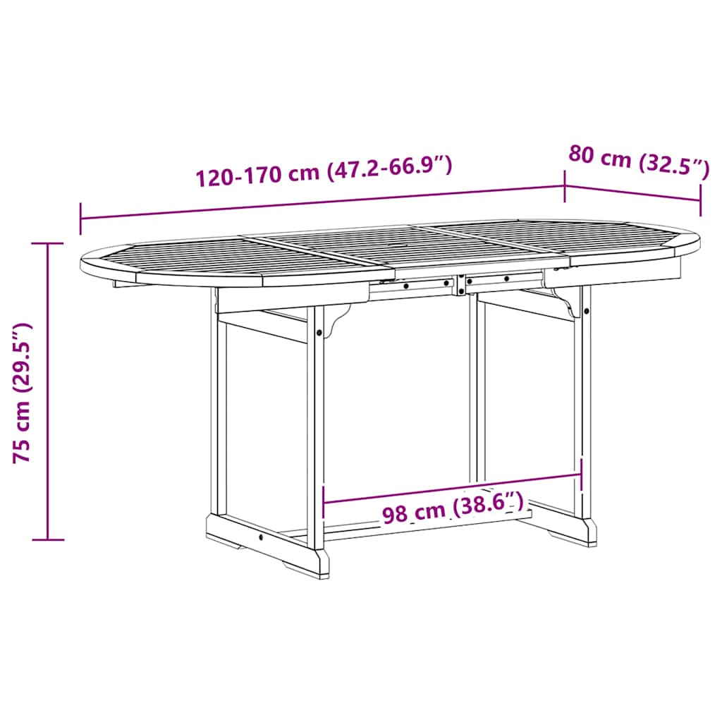 Garden Dining Table (120-170)x80x75 cm Solid Acacia Wood