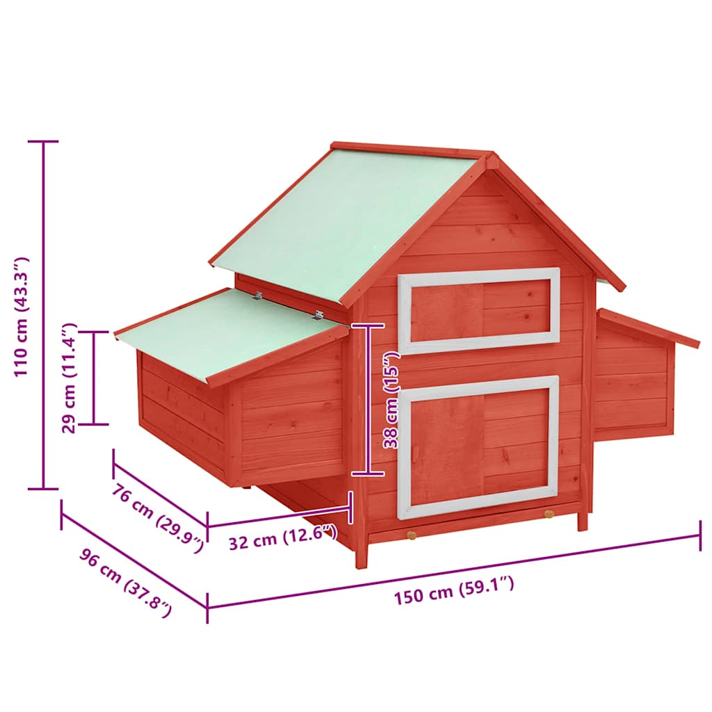 Chicken Coop Red and White 150x96x110 cm Solid Firwood