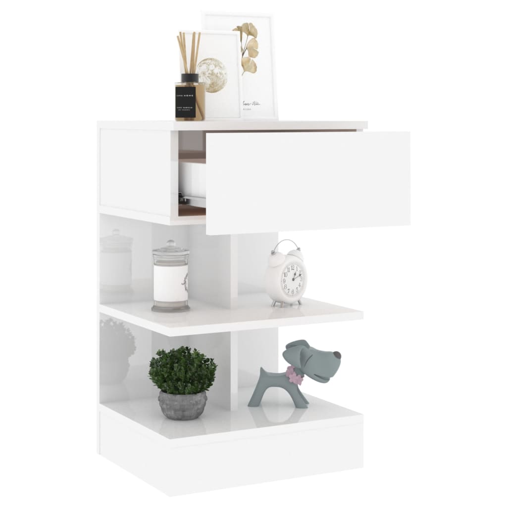 vidaXL Bedside Cabinet High Gloss White 40x35x65 cm Engineered Wood