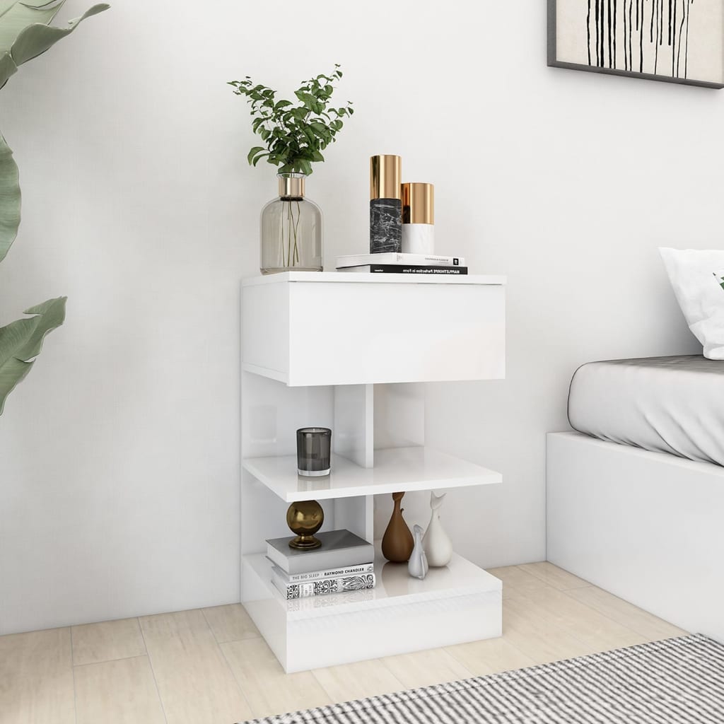 vidaXL Bedside Cabinet High Gloss White 40x35x65 cm Engineered Wood