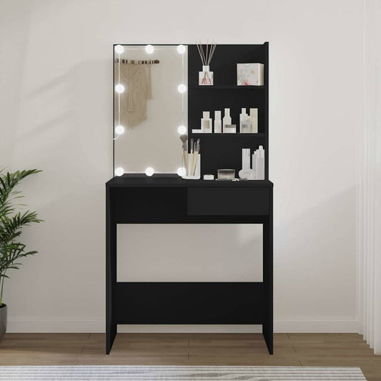 Dressing Table with LED Black 74,5x40x141 cm