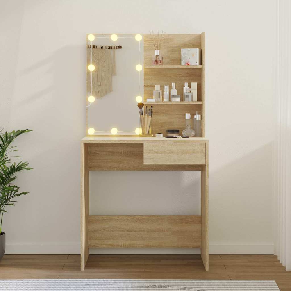 Dressing Table with LED Sonoma Oak 74.5x40x141 cm
