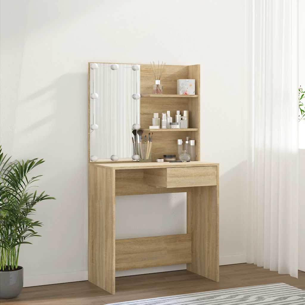 Dressing Table with LED Sonoma Oak 74.5x40x141 cm