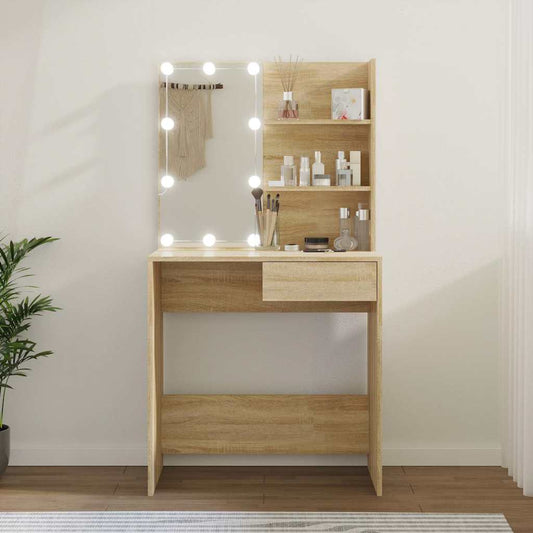 Dressing Table with LED Sonoma Oak 74.5x40x141 cm
