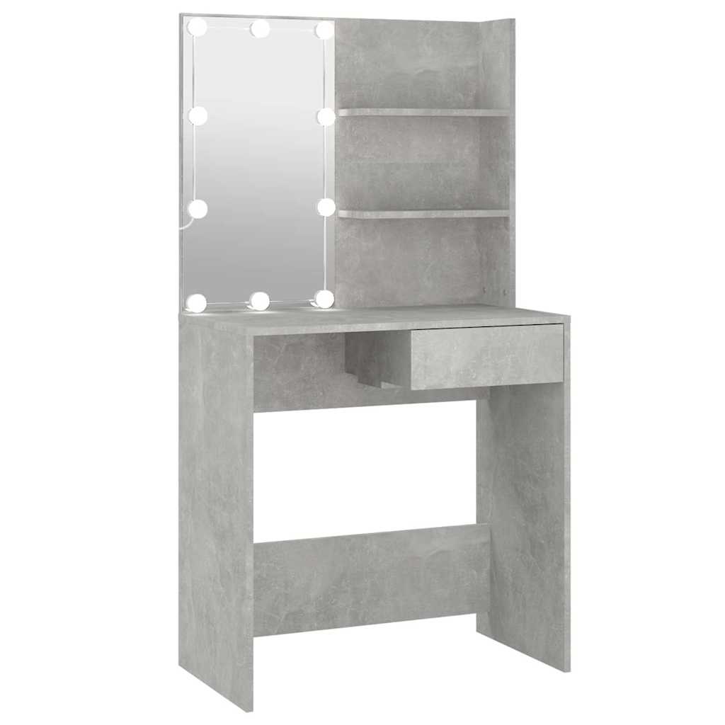 Dressing Table with LED Concrete Grey 74,5x40x141 cm