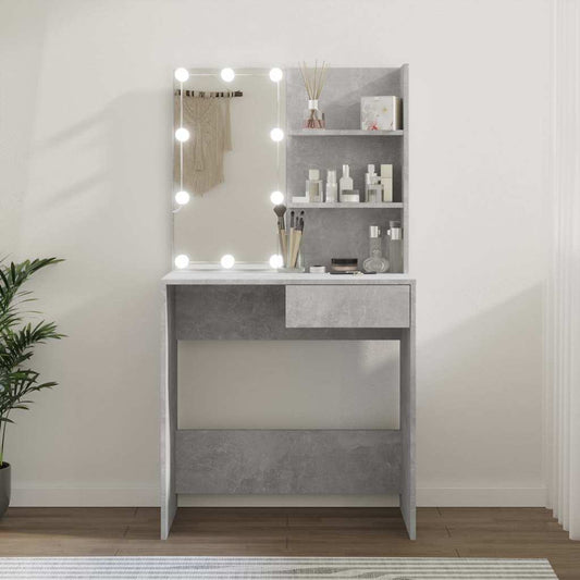 Dressing Table with LED Concrete Grey 74,5x40x141 cm