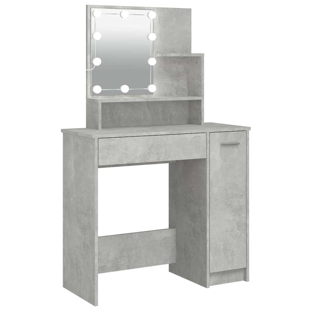 Dressing Table with LED Concrete Grey 86,5x35x136 cm
