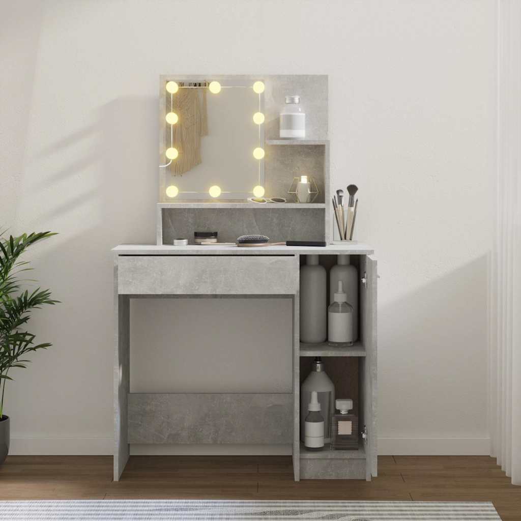 Dressing Table with LED Concrete Grey 86,5x35x136 cm