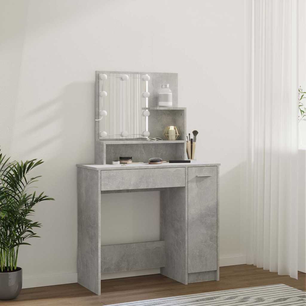 Dressing Table with LED Concrete Grey 86,5x35x136 cm