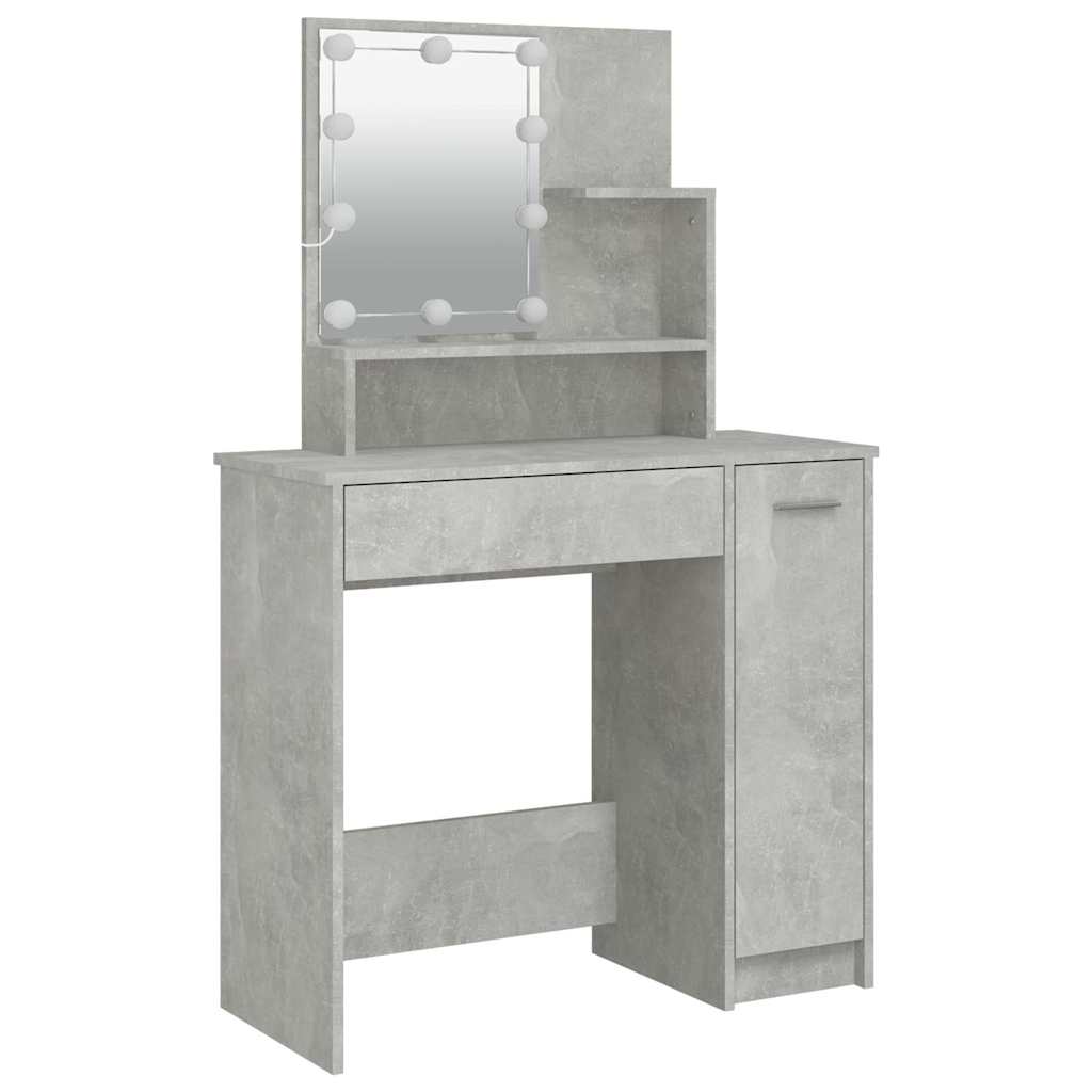Dressing Table with LED Concrete Grey 86,5x35x136 cm