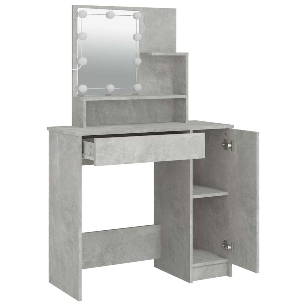 Dressing Table with LED Concrete Grey 86,5x35x136 cm