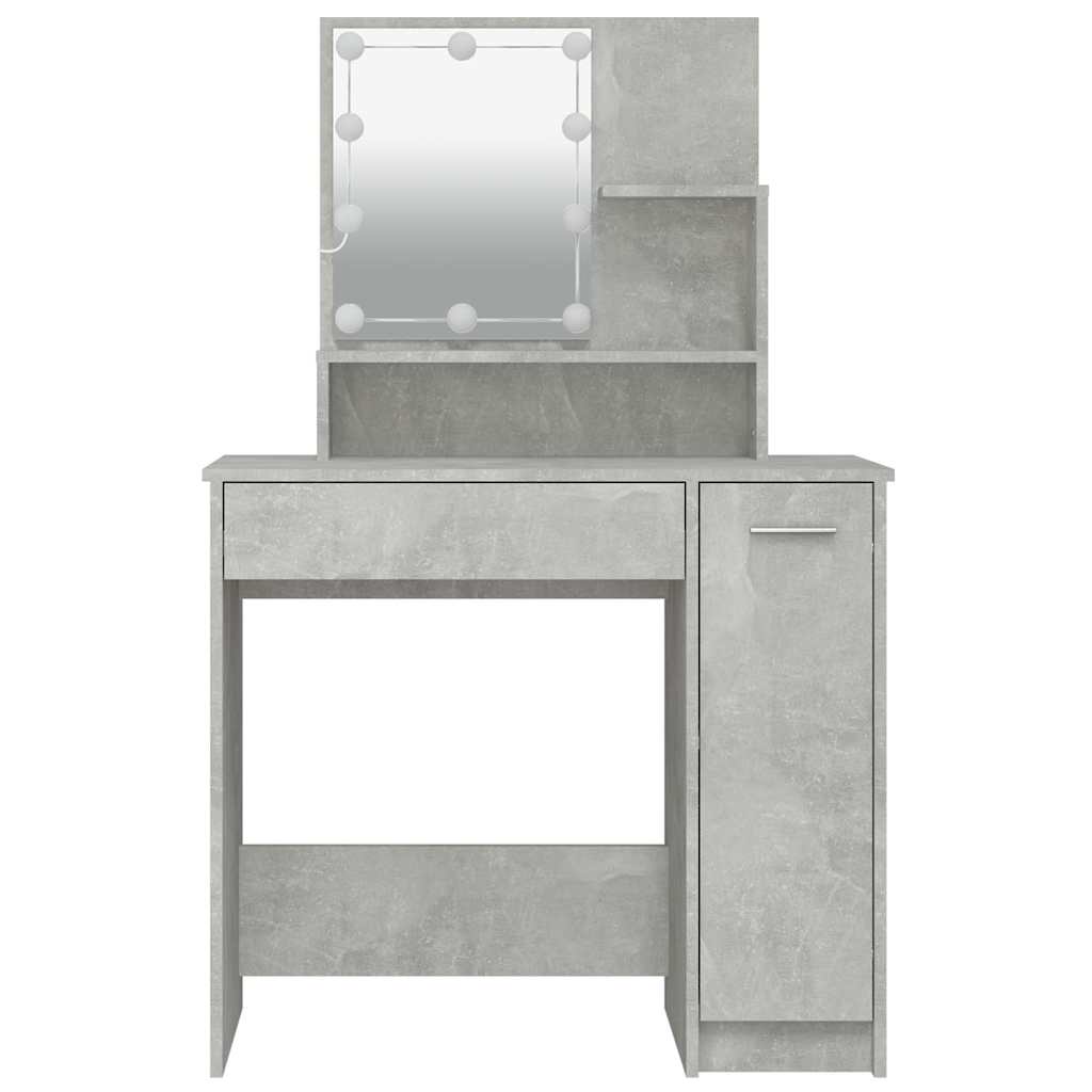 Dressing Table with LED Concrete Grey 86,5x35x136 cm