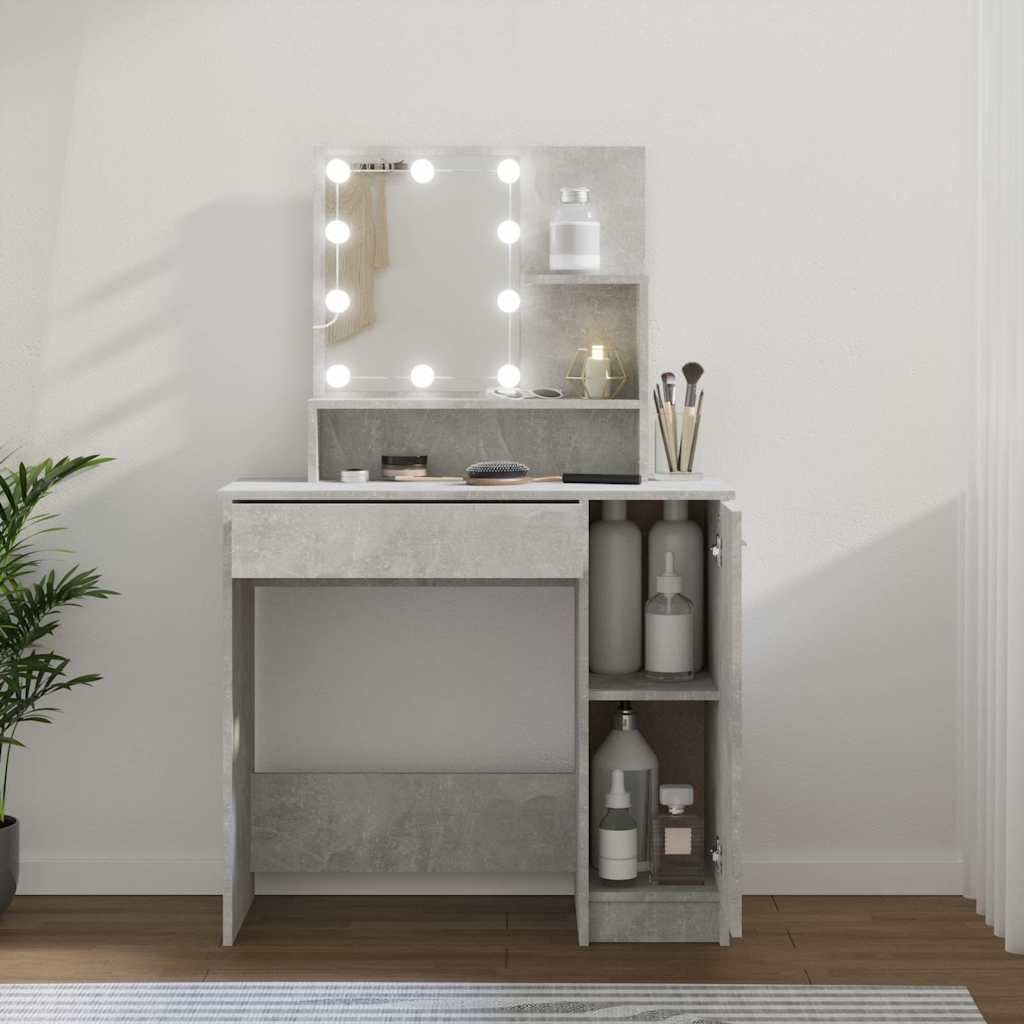 Dressing Table with LED Concrete Grey 86,5x35x136 cm
