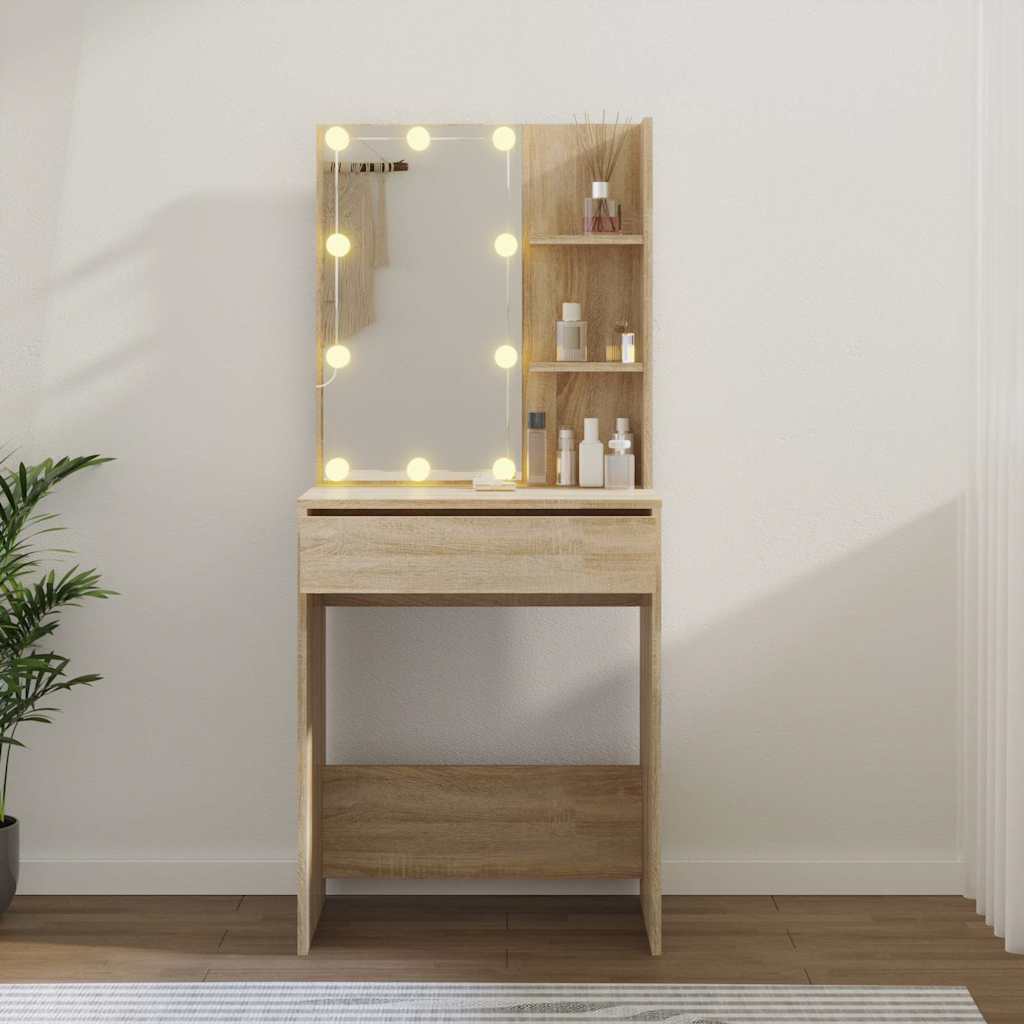 Dressing Table with LED Sonoma Oak 60x40x140 cm