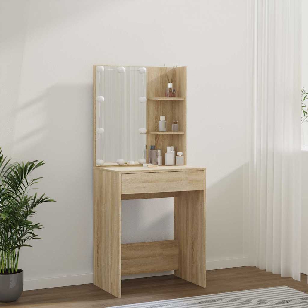 Dressing Table with LED Sonoma Oak 60x40x140 cm