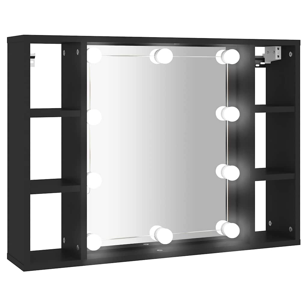 808856 vidaXL Mirror Cabinet with LED Black 76x15x55 cm