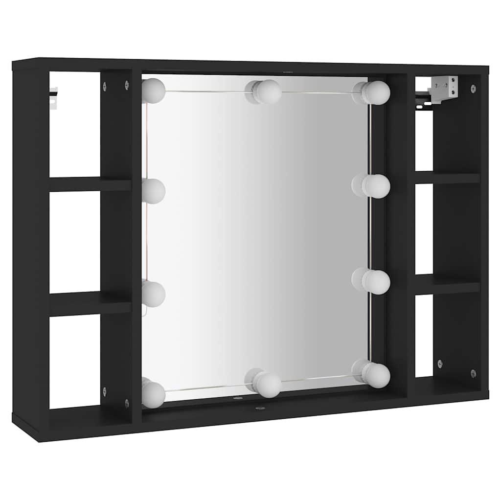 808856 vidaXL Mirror Cabinet with LED Black 76x15x55 cm