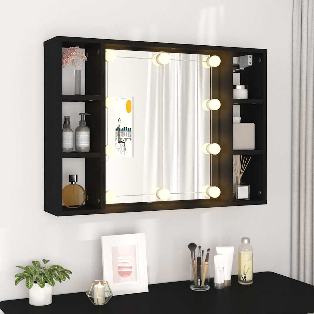 808856 vidaXL Mirror Cabinet with LED Black 76x15x55 cm