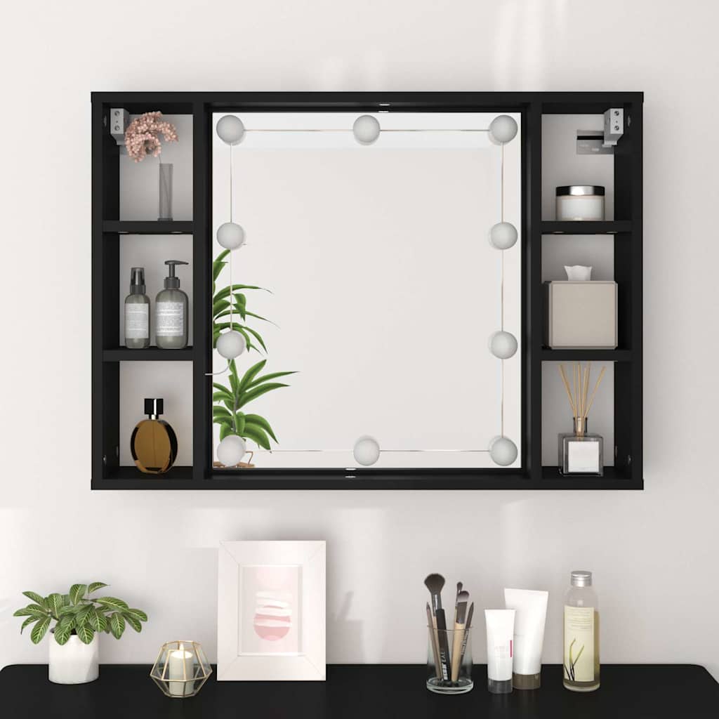 808856 vidaXL Mirror Cabinet with LED Black 76x15x55 cm