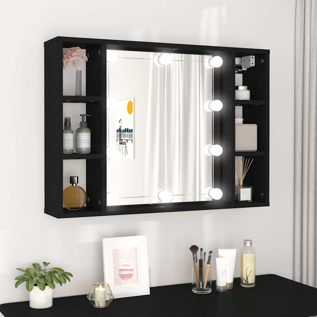 808856 vidaXL Mirror Cabinet with LED Black 76x15x55 cm