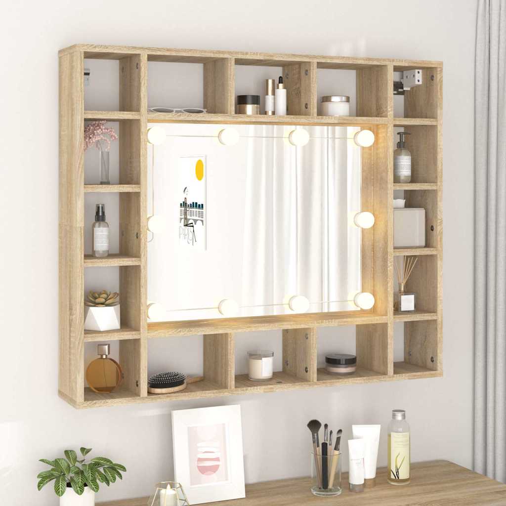Mirror Cabinet with LED Sonoma Oak 91x15x76,5 cm