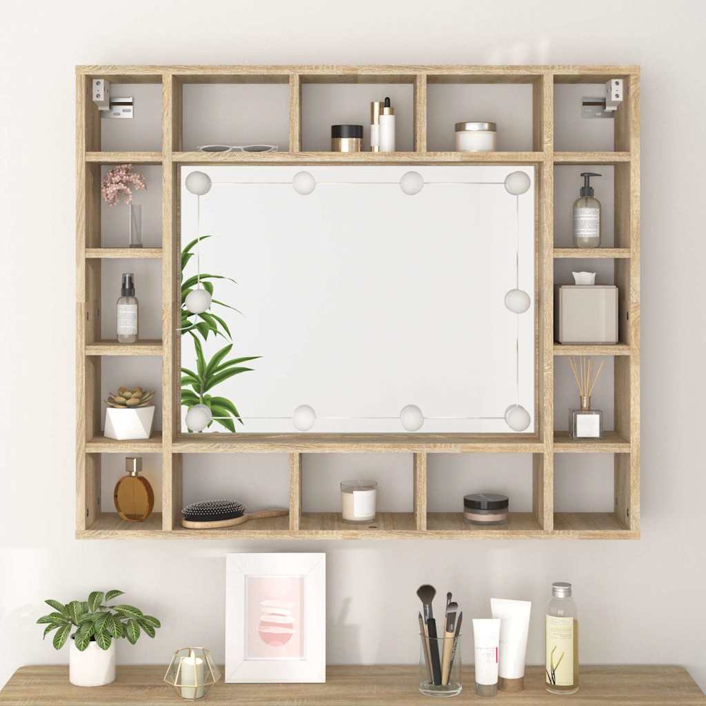 Mirror Cabinet with LED Sonoma Oak 91x15x76,5 cm