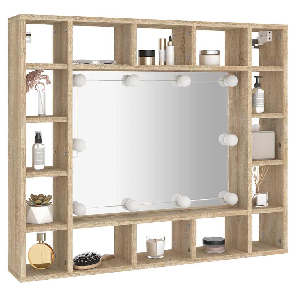 Mirror Cabinet with LED Sonoma Oak 91x15x76,5 cm