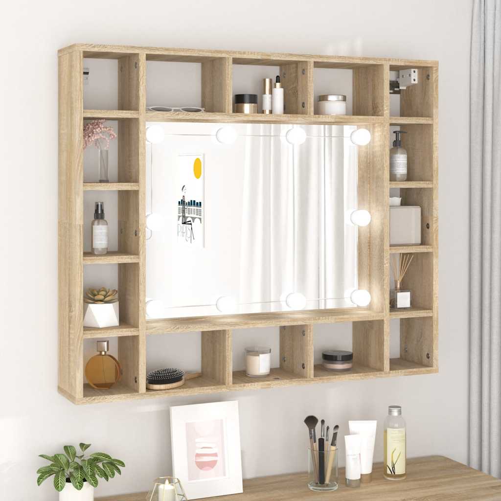 Mirror Cabinet with LED Sonoma Oak 91x15x76,5 cm