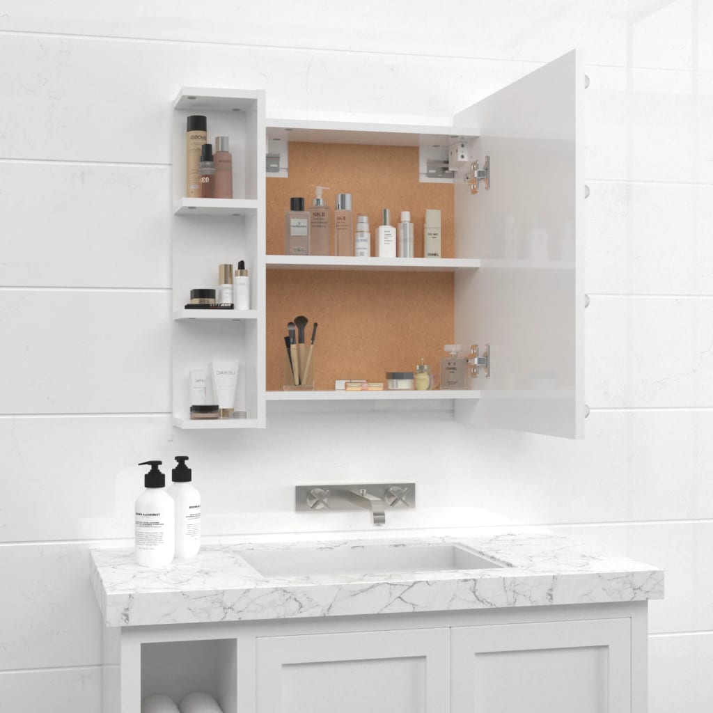 vidaXL Mirror Cabinet with LED High Gloss White 70x16.5x60 cm