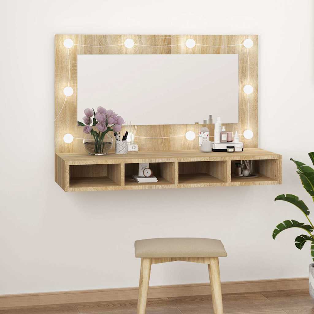 Mirror Cabinet with LED Sonoma Oak 90x31,5x62 cm