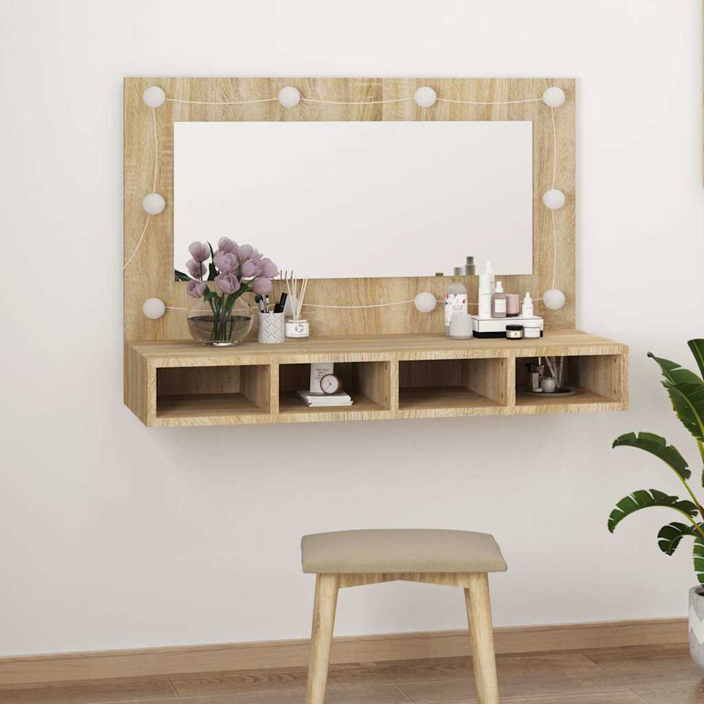 Mirror Cabinet with LED Sonoma Oak 90x31,5x62 cm
