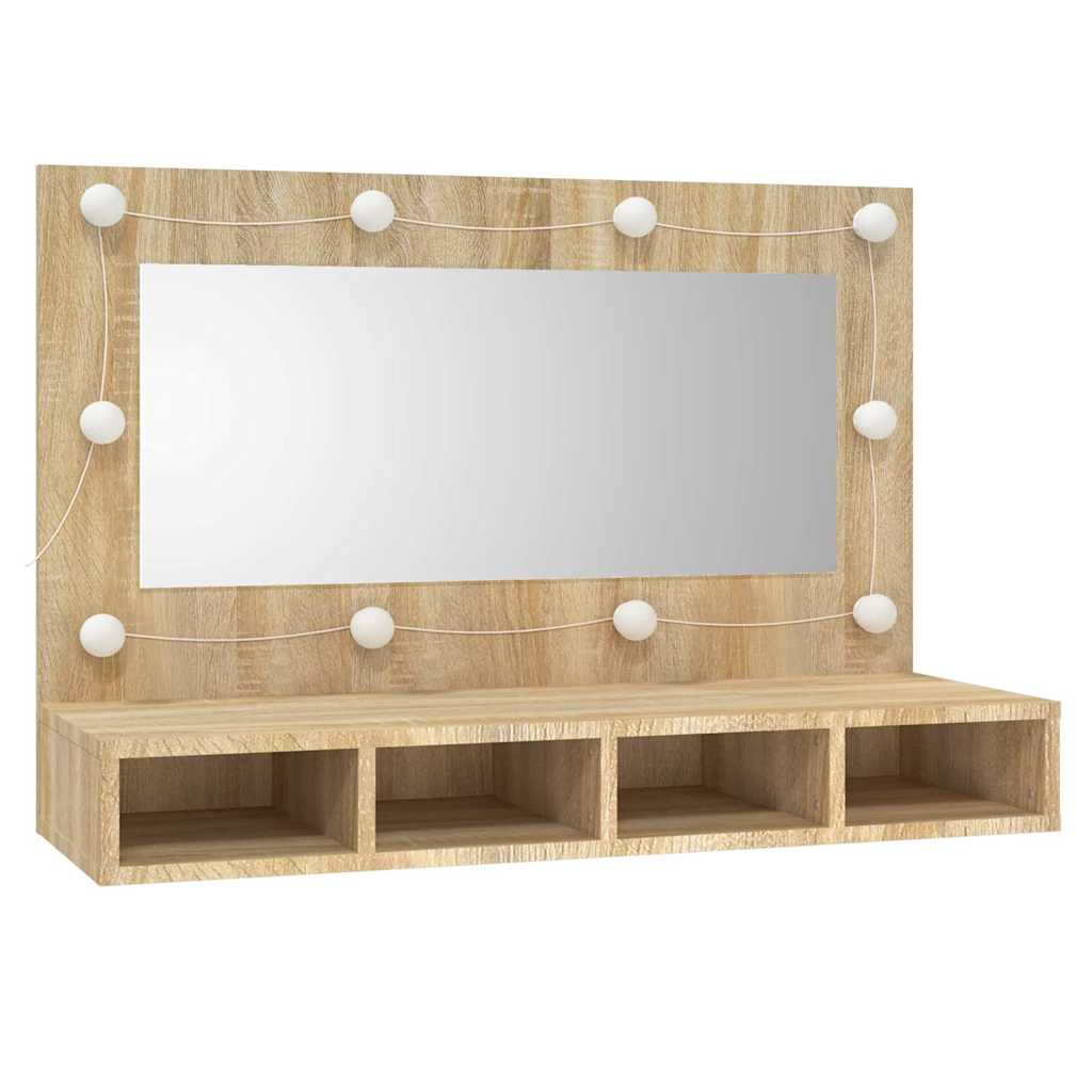 Mirror Cabinet with LED Sonoma Oak 90x31,5x62 cm