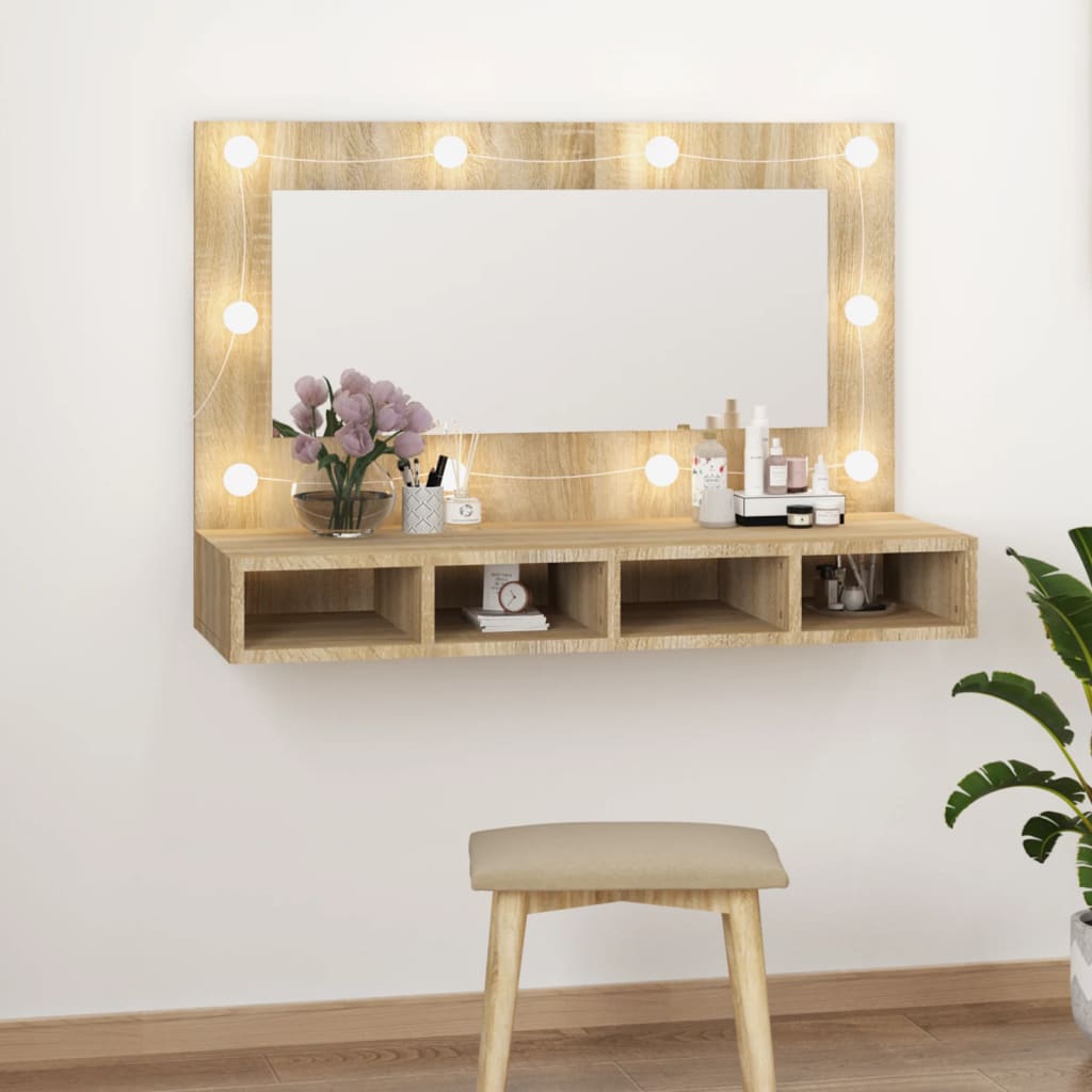 vidaXL Mirror Cabinet with LED Sonoma Oak 90x31.5x62 cm